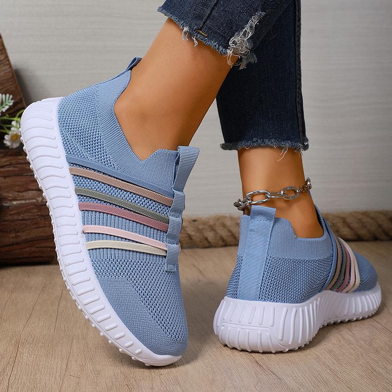 Fashion Breathable Knitted Casual Sneakers for Women 2025 Comfort Slip On Soft Sole Flat Shoes Woman Plus Size Non Slip Walking Shoes