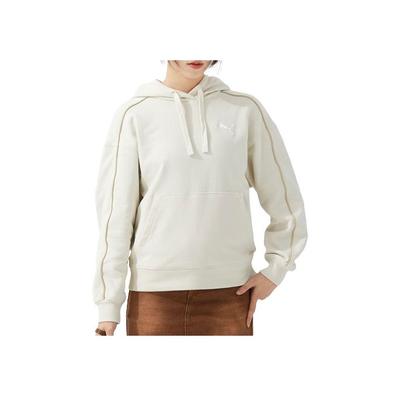 Solid Color Casual Loose Hooded Long Sleeve Sweatshirt Women Tops White 682158-87