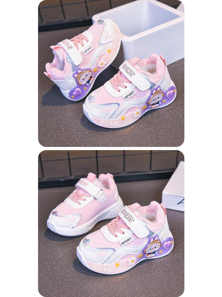Kinder-Fleece-gefütterte Cartoon-Sportschuhe – Weiche Sohle, Bequeme Lauflernschuhe für Kleinkinder, Niedliche Freizeit-Sneaker für Mädchen.