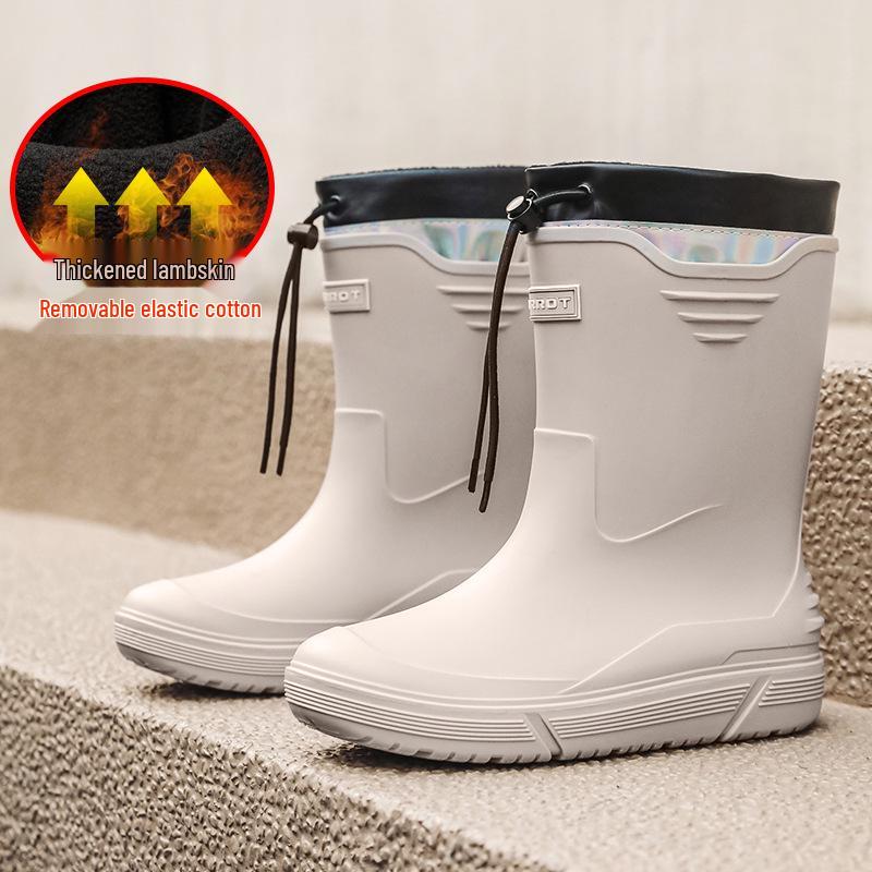 Men's Fashionable Waterproof Mid-Calf Non-Slip Rubber Boots - Warm Outdoor Short Boots