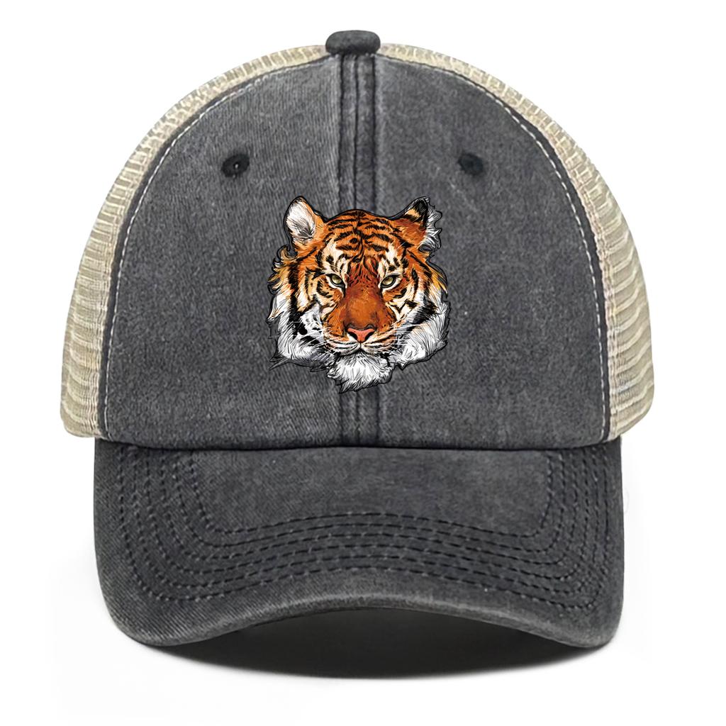 High-definition Tiger Head Print Snapback Baseball Hat Dad Hat Unisex Solid Color Adjustable Mesh Cap Ideal Choice For Hiking