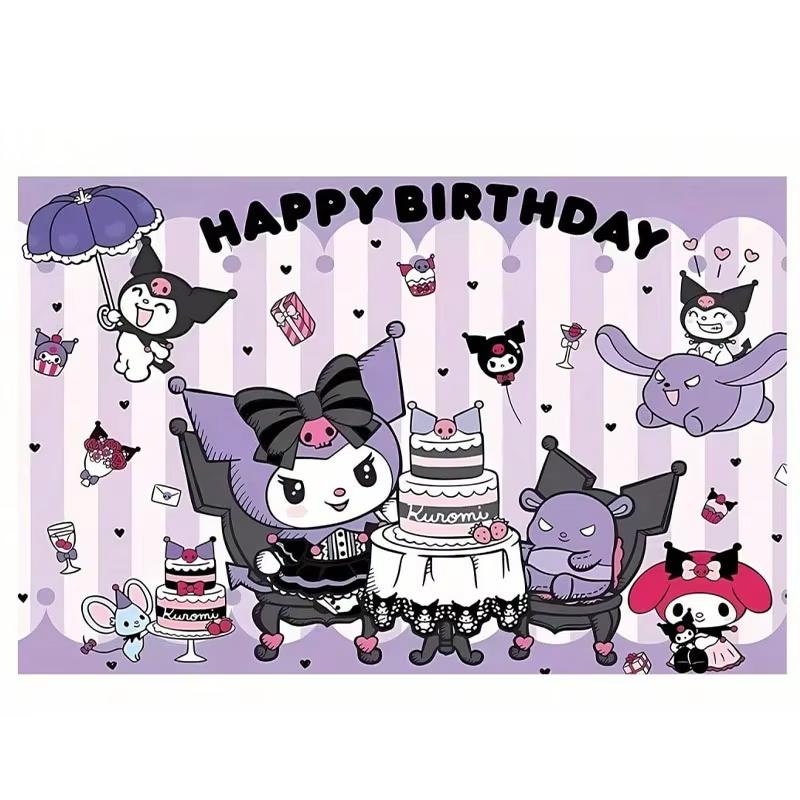 Sanrio Kuromi Birthday Party Printed Tapestry Bedroom Decoration Celebration Background Design Kawaii Anime Home Decoration