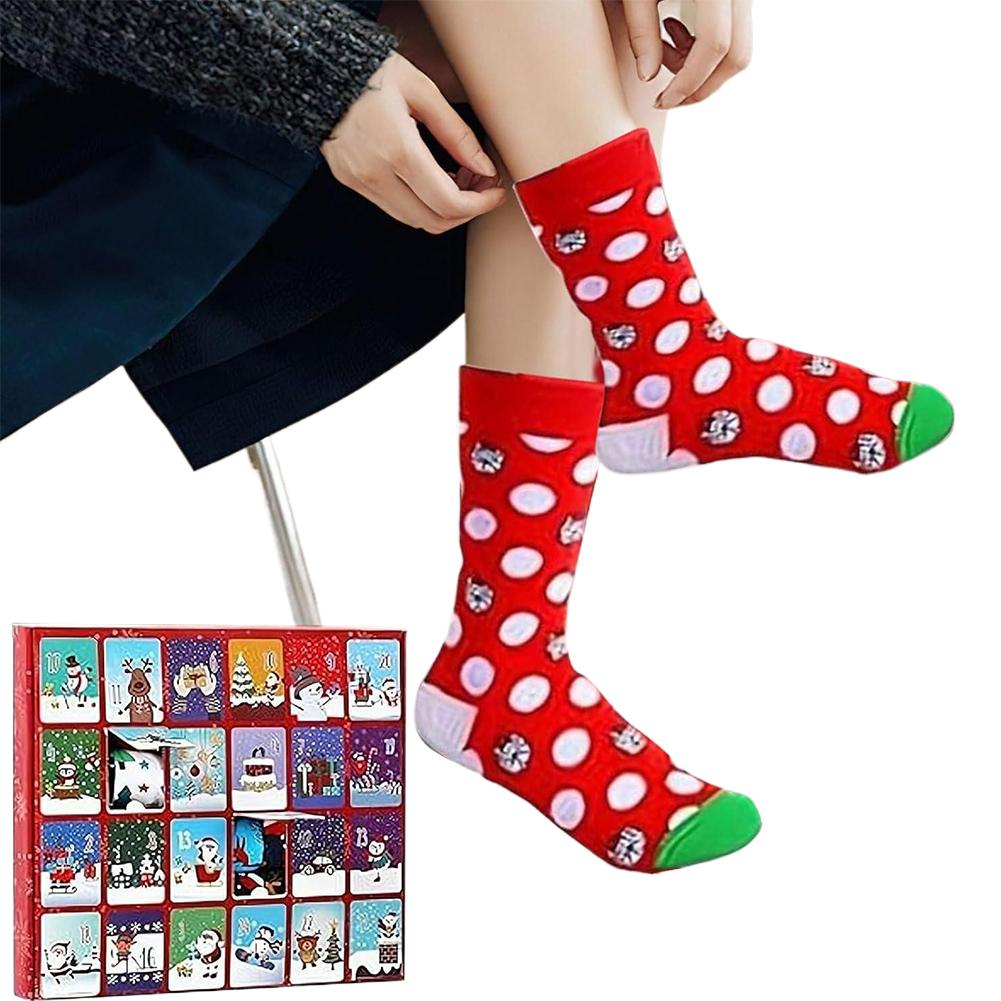 Christmas Sock Advent Calendar 2025 Xmas Countdown Calendar 24 Pair of Christmas Crew Socks Christmas Gifts for Adults Men Women