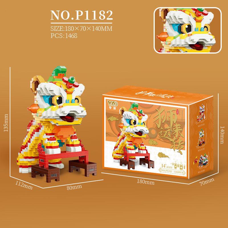 Year of the Dragon Micro-Particle Building Blocks: Auspicious Lion & Dragon Set - Spring Festival Gift