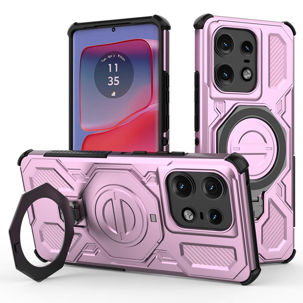 For Motorola Edge 50 Pro 5G Magnetic Case Rotating Metal Kickstand PC+TPU Phone Back Cover