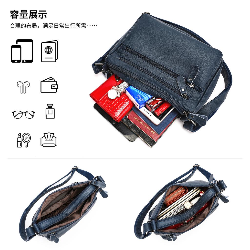 Kožená crossbody taška pro ženy - Univerzální organizér pro maminky s více přihrádkami, Taška přes rameno pro dojíždění