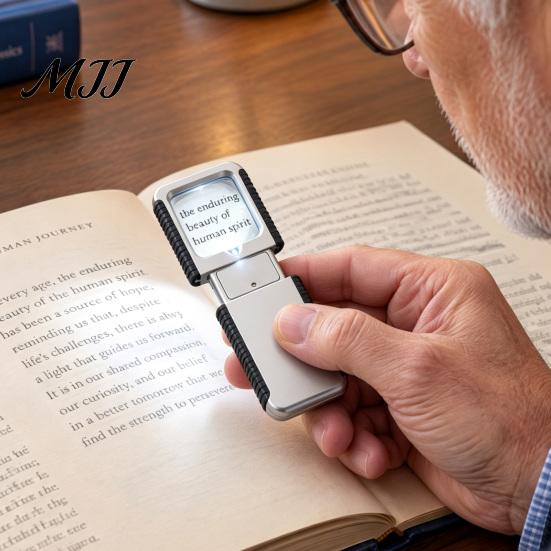 Easy to Hold Magnifying Glass Portable with LED Light, Retractable High-Clarity Lighted for Seniors, Handheld Magnifier Reading and Crafting
