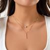 Simple Double-Layer Metal Rod Slightly Inlaid Heart-Shaped Necklace Female, Temperament Water Drop Fine Chain Necklace Necklace