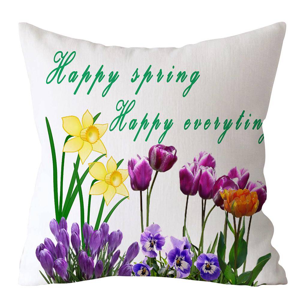 Spring Easter Home Decoration Cushion Cover Square Pillow Case Cartoon Rabbit  Egg Print