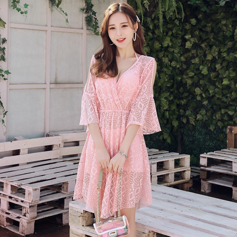 

Женский купальник-тройка с длинным рукавом и кружевной накидкой - Модный, сексуальный и идеально подходящий для отпуска. XL (Recommended for 105-120 Jin) телесный/розовый