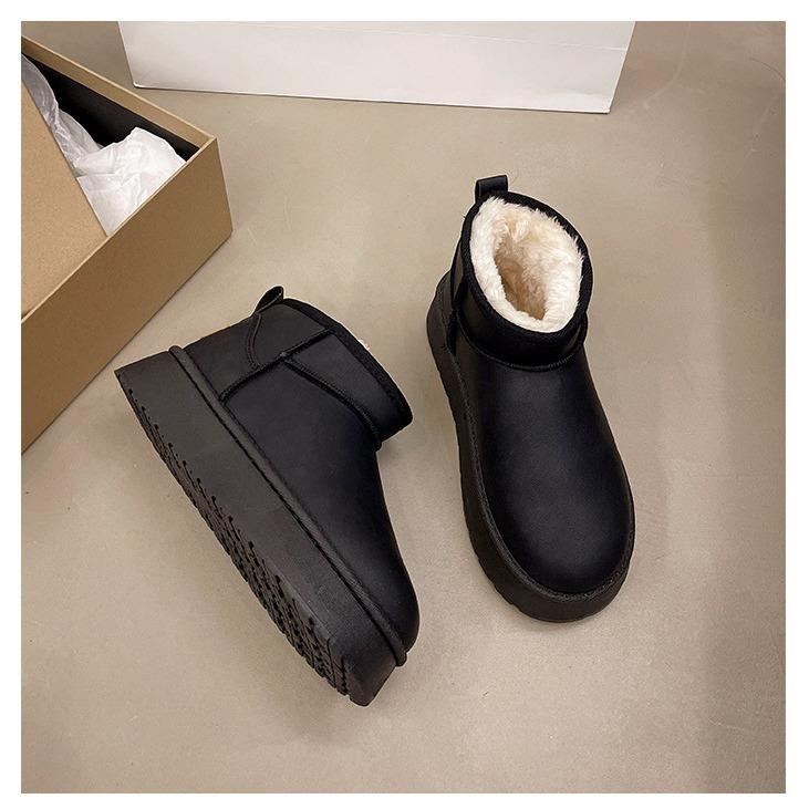 Medium Heel () Rubber PU Round Head Winter Warm Winter Boots Flat Bottom Sleeve Short Solid Color Snow Boots