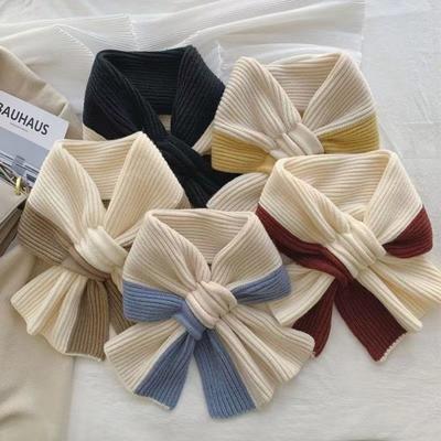 Mixed Color Cross Scarf Knitting Neck Warmer Elegant Shawl Wrap