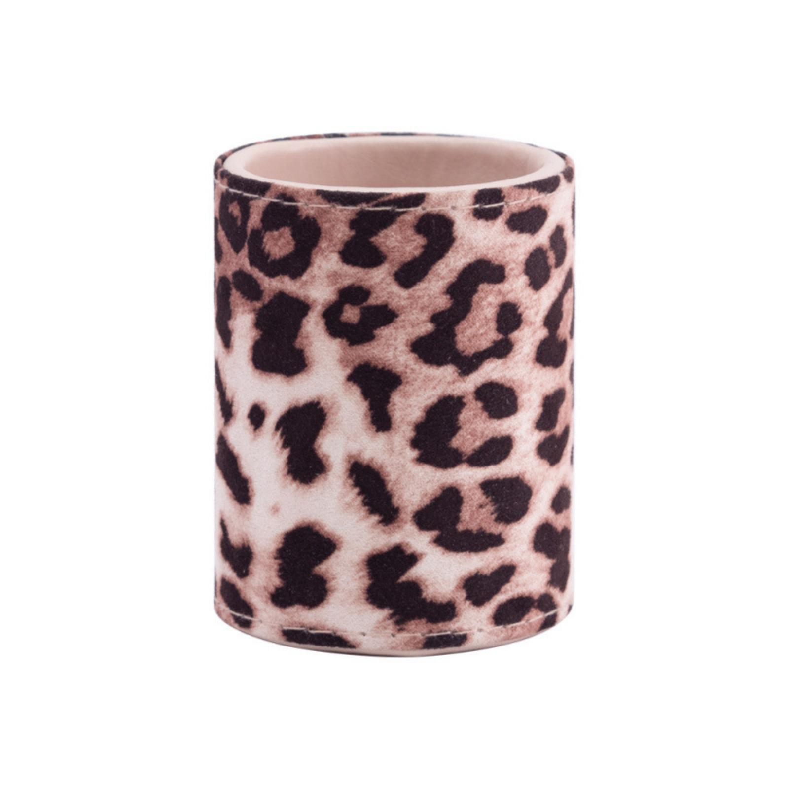 

Leopard Print Storage Container Round Makeup Brush Holder Pen Cup Organizer Suitable for Desk and Vanity Use One Size