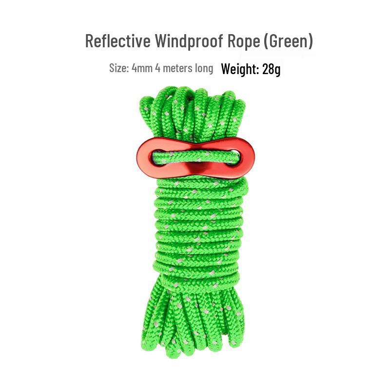 Reflective Windproof Tent Rope, 4m Long, 4mm Thick, Adjustable for Camping Tarp