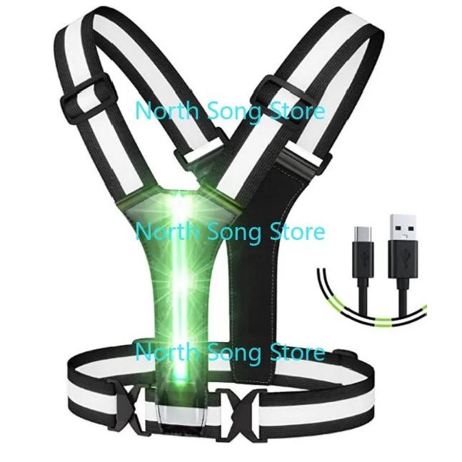Led Reflective Vest Running Gear, High Visibility Reflective Gear Rechargeable Adjustable Led Running Vest