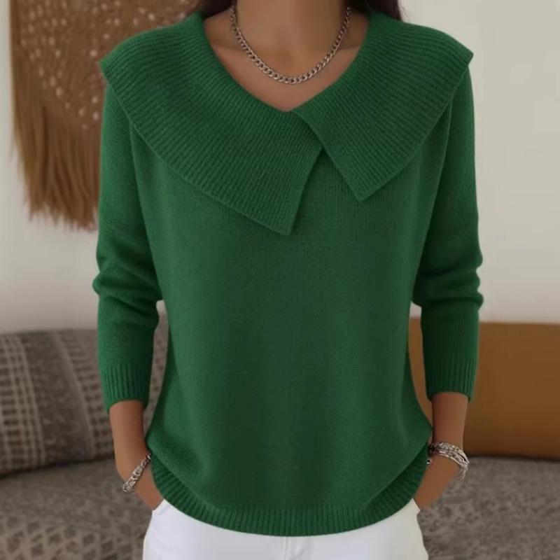 Fall Winter Asymmetrical Collar Knit Sweater Long Sleeve Casual Pullover Top