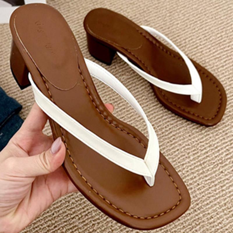 Fashion Square Heel Open Toe Women Flip-flops Comfortable Soft Square Toe Slide Sandal Fashion Simple Non-slip Women Vacation Beach Shoe