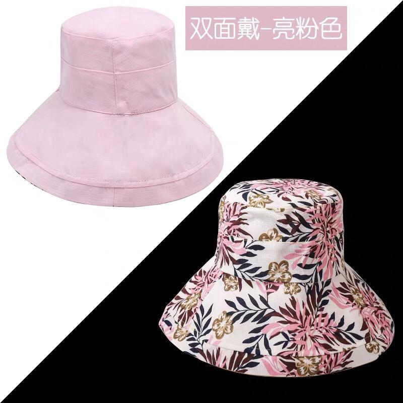 Hat Female Double-sided Japanese Internet Celebrity Travel Visor Sun Protection Big Brim Face Bucket Hat Women Summer Double-sided Can Wear
