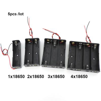 5pcs 1/2/3/4 Ranura puerto 18650 Caja de almacenamiento de batería Estuche DIY Way Baterías 3.7v Clip Soporte Contenedor de plástico negro Cable 2 Pines