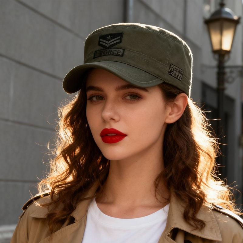 Cappellino da baseball alla moda verde militare ricamato per la primavera e l'estate per uomo e donna, con visiera piatta