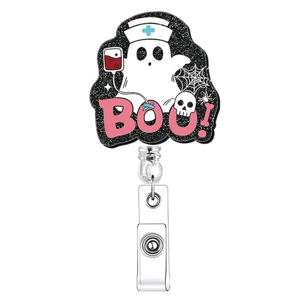 Acrylic Halloween Ghost Badge Holder Rotating ID Badge Clip Retractable Badge Reel Halloween Gift for Doctor Nurse