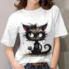 Women's summer short sleeved black cute cat printed T-shirt