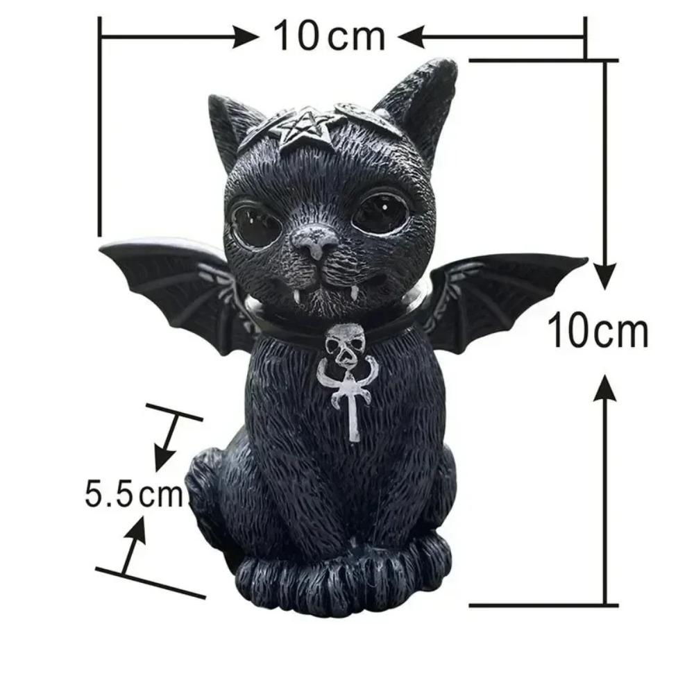 Halloween Black Cat Statue Mysterious Cute Cat Resin Ornaments Witch Figurines Desktop Decorations Hand-Painted Sculpture