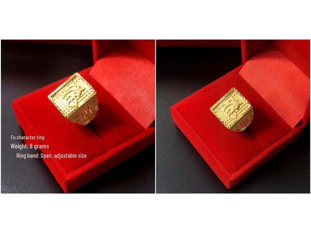 Men's Adjustable Gold Plated Abacus Ring with Dragon Design