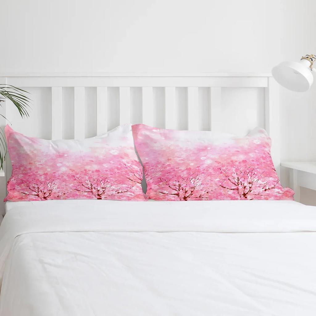 Set da letto rosa con fiori di ciliegio in stile giapponese 3 pezzi Copripiumino Federa Bambini Adulti Copripiumino Set Letto Matrimoniale Tessile per la casa