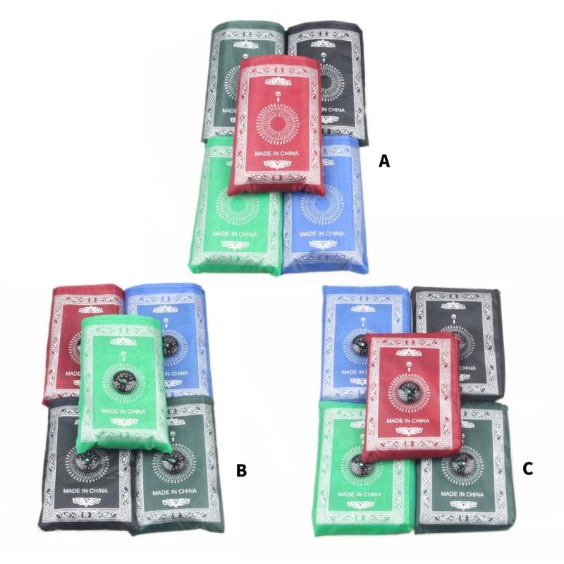 5pcs Islamic Travel Prayer Mat Set Optional Compassed Waterproofie Polyester Prayer Carpet With Large Carry Bag 60x100cm
