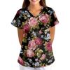 Top da Lavoro Stampato da Donna con Scollo a V, Vestibilità Larga, Manica Corta, con Tasca, Fantasia Floreale, Leggero, Camicia da Uniforme per Infermieri