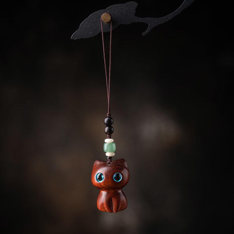 Purple Ebony Cute Wealth Attracting Cat Car Keychain Pendant Antique Style Pendant Mobile Phone Handmade High-end Hanging Accessory