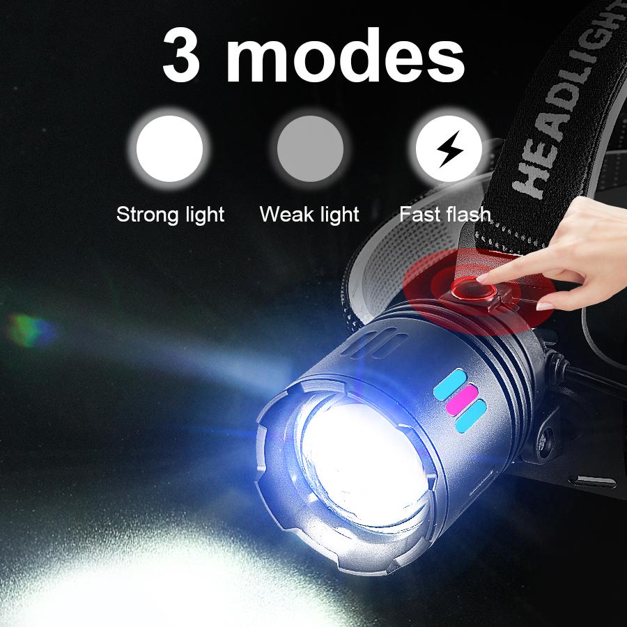 30000LM Powerful LED Headlamp Bright Long Shot 2000M Portable Head Lights Rechargeable Power Bank Fishing Camping Zoom Torchs