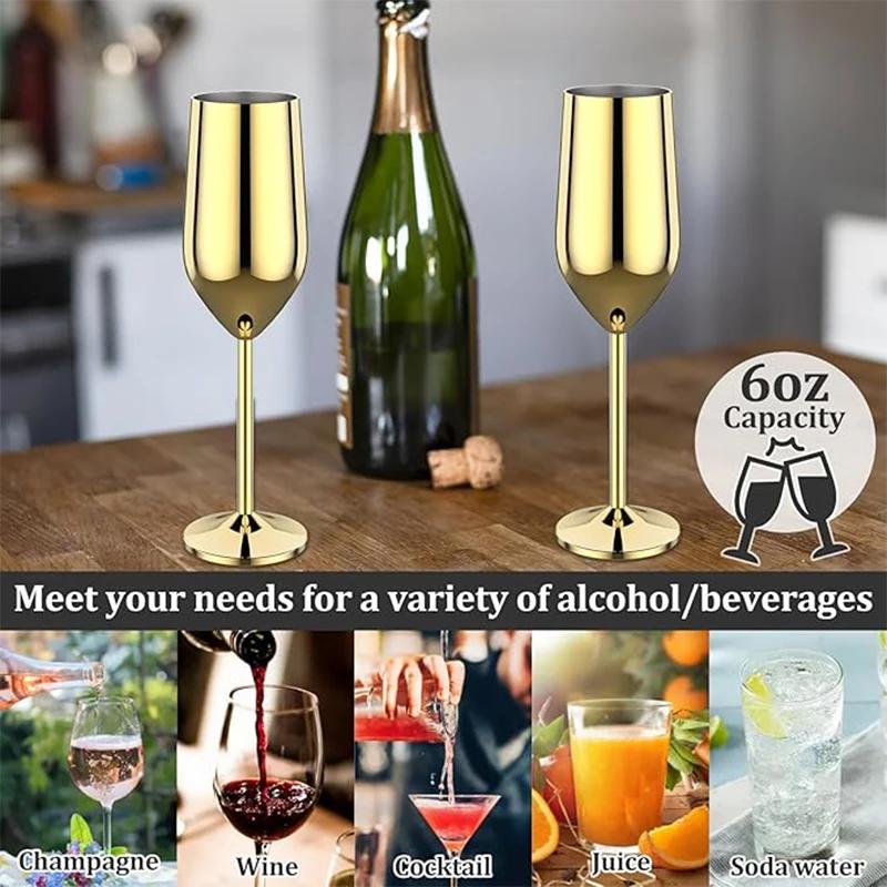 4Pcs New Stainless Steel Wine Glasses Unbreakable Metal Cocktail Glasses 220ml for Drinking Cocktails and Wine In the At Bar Cup