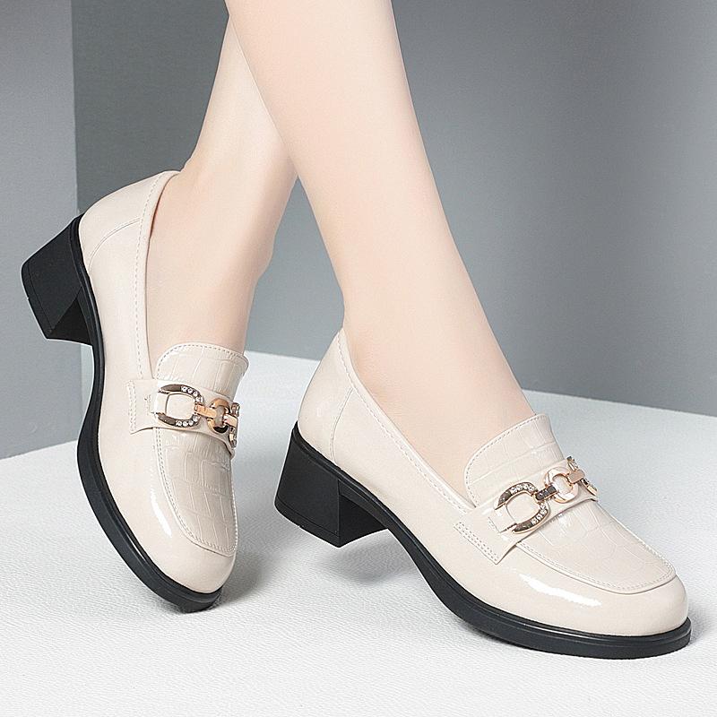 Spring Autumn Ladies Pumps Shallow Shoes Crystal High Heels With Heel Loafers Fashion Breathable Soft Leather Single Shoe