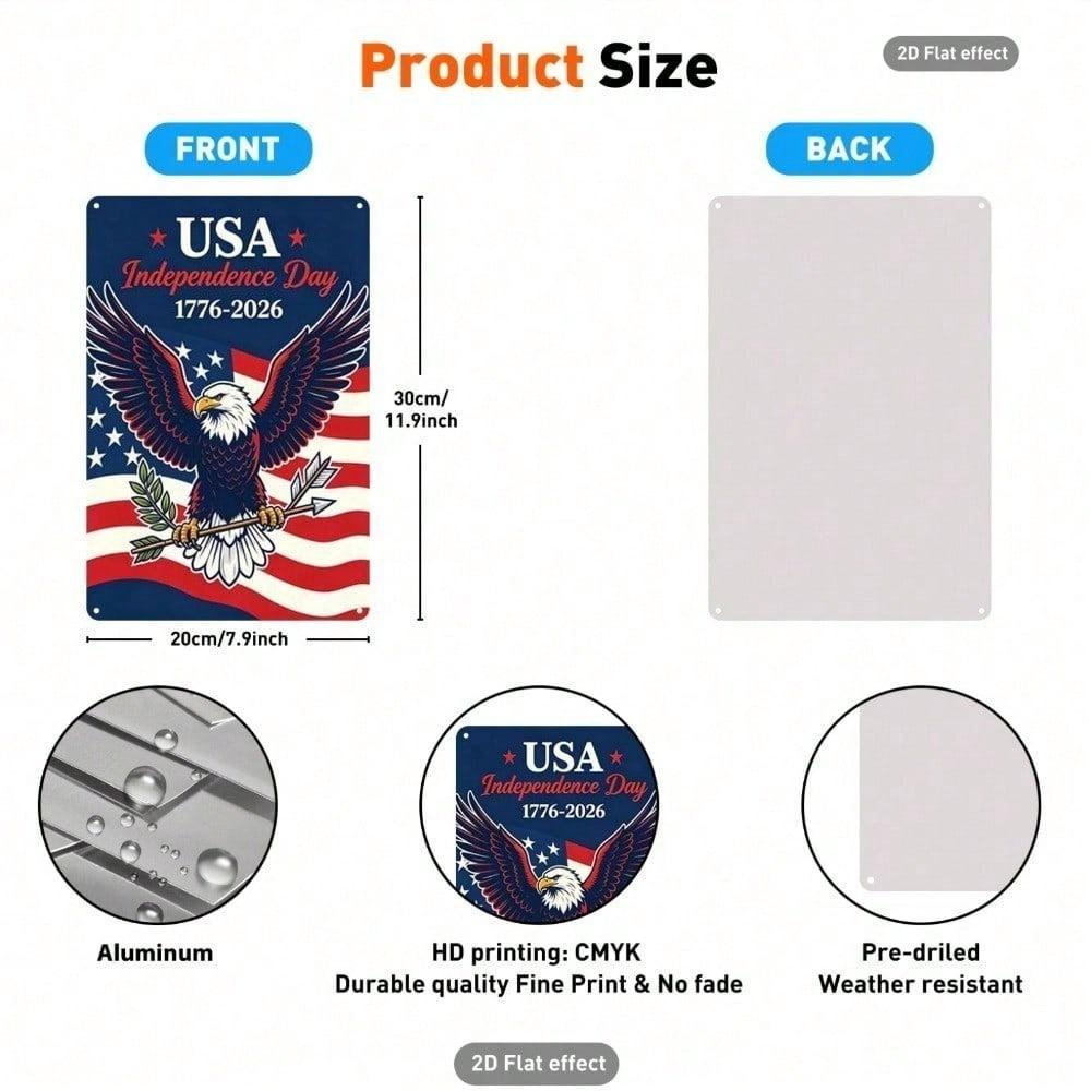 American Independence Day 1776 2026 Vintage Bald Eagle US Flag Tin Sign Retro Wall Art 20x30 Inch Home Bar Decor