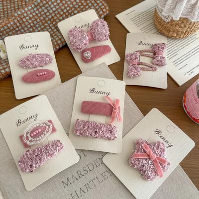 Pink Shiny Bow Water Drop BB Clip Cute Barrettes Hairpin Girl Bangs Side Clip Hairpin Hair Clip Kids Children's Hair Accessories