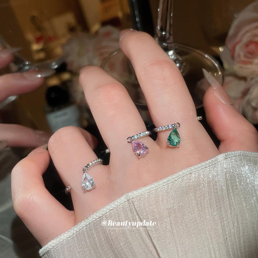Water Drop Crystal Open Ring Elegant Women Jewelry белый