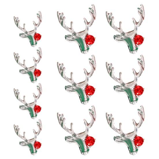 10Pcs Christmas Nail Manicure Rhinestone Xmas Cartoon Design Elk Bells Christmas Tree Alloy Rhinestones Nail Accessories