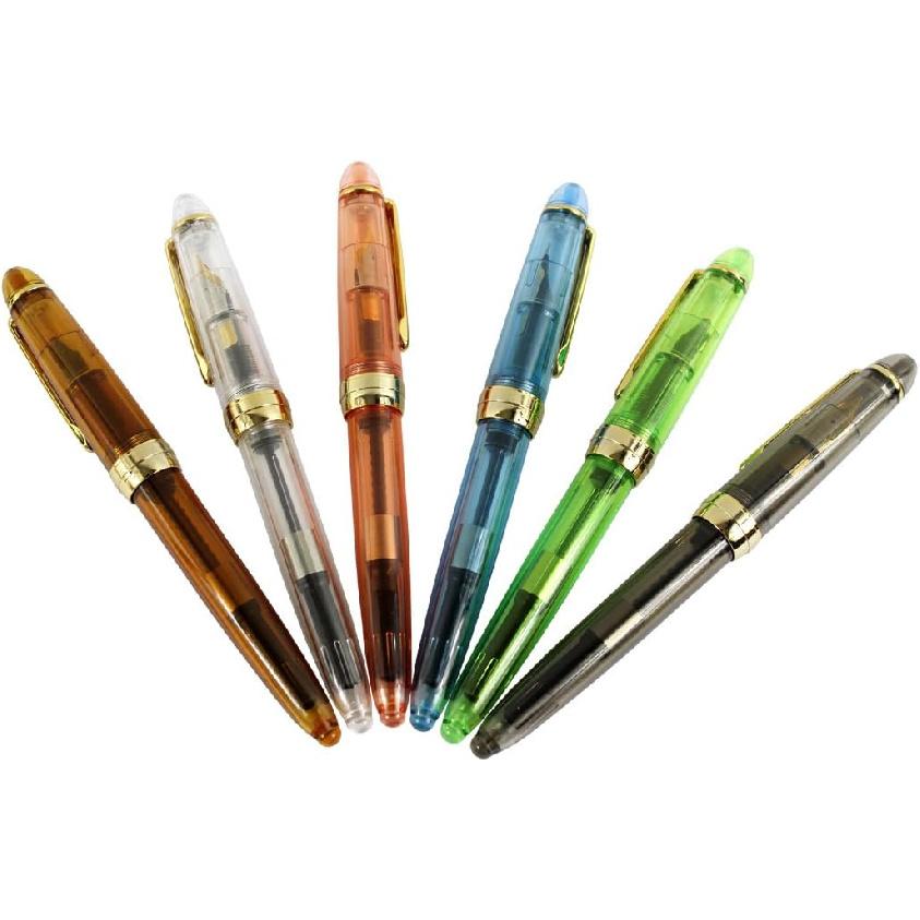 Gullor Jinhao 992 Plastic Fountain Pen Golden Clip, Transparent, 6 Colors, 6PCS