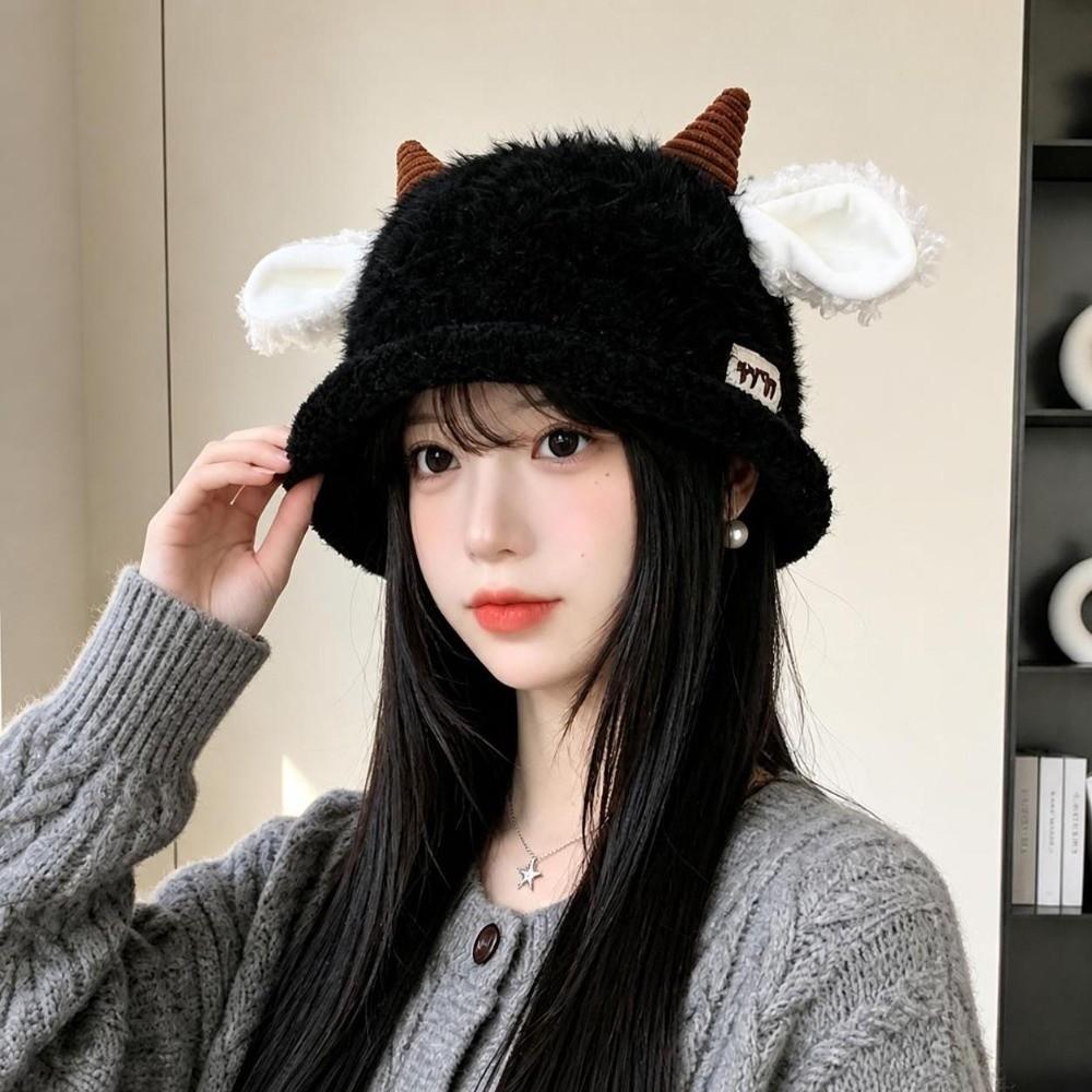 Fluffy Knitted Beanie Hat Polyester Warm Winter Skull Cap Cute Plush Beanie Hat  For Women