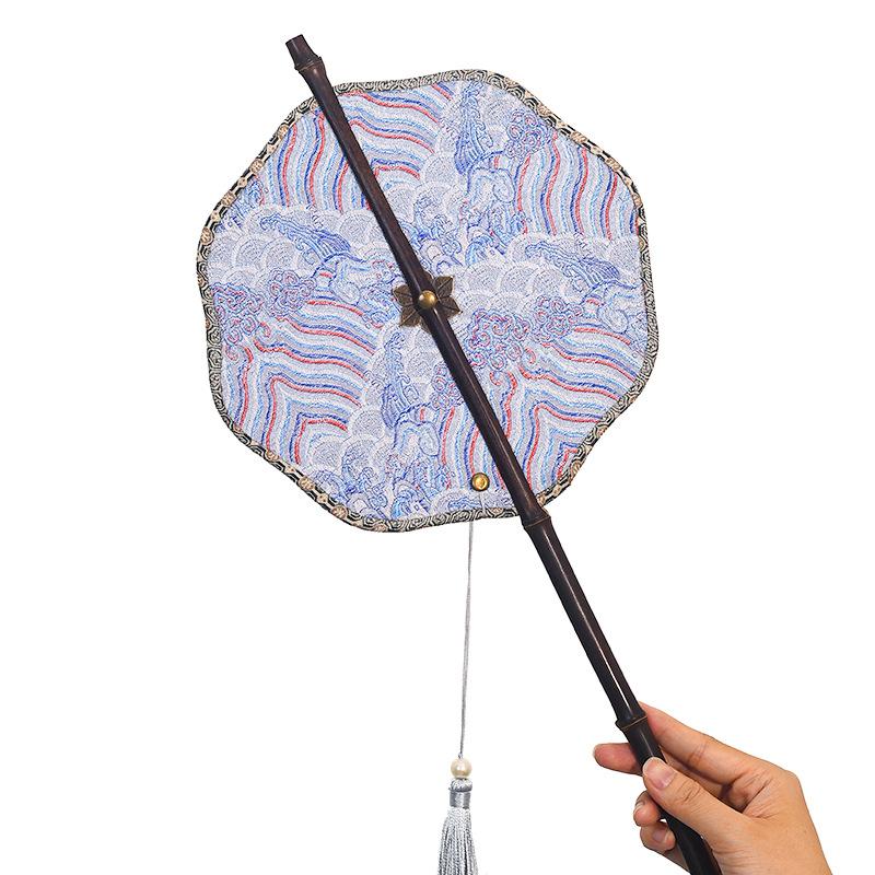 DIY Chinese Style Long Handle Group Fan Can Be Curled and Folded Handmade Festival High-end Warm-up Event Decoration