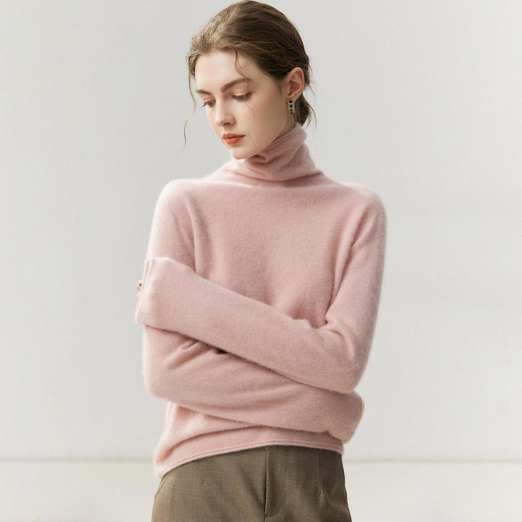 Women's 100% Pure Cashmere High Neck Sweater - Soft, Skin-Friendly, Loose Knit for Autumn/Winter