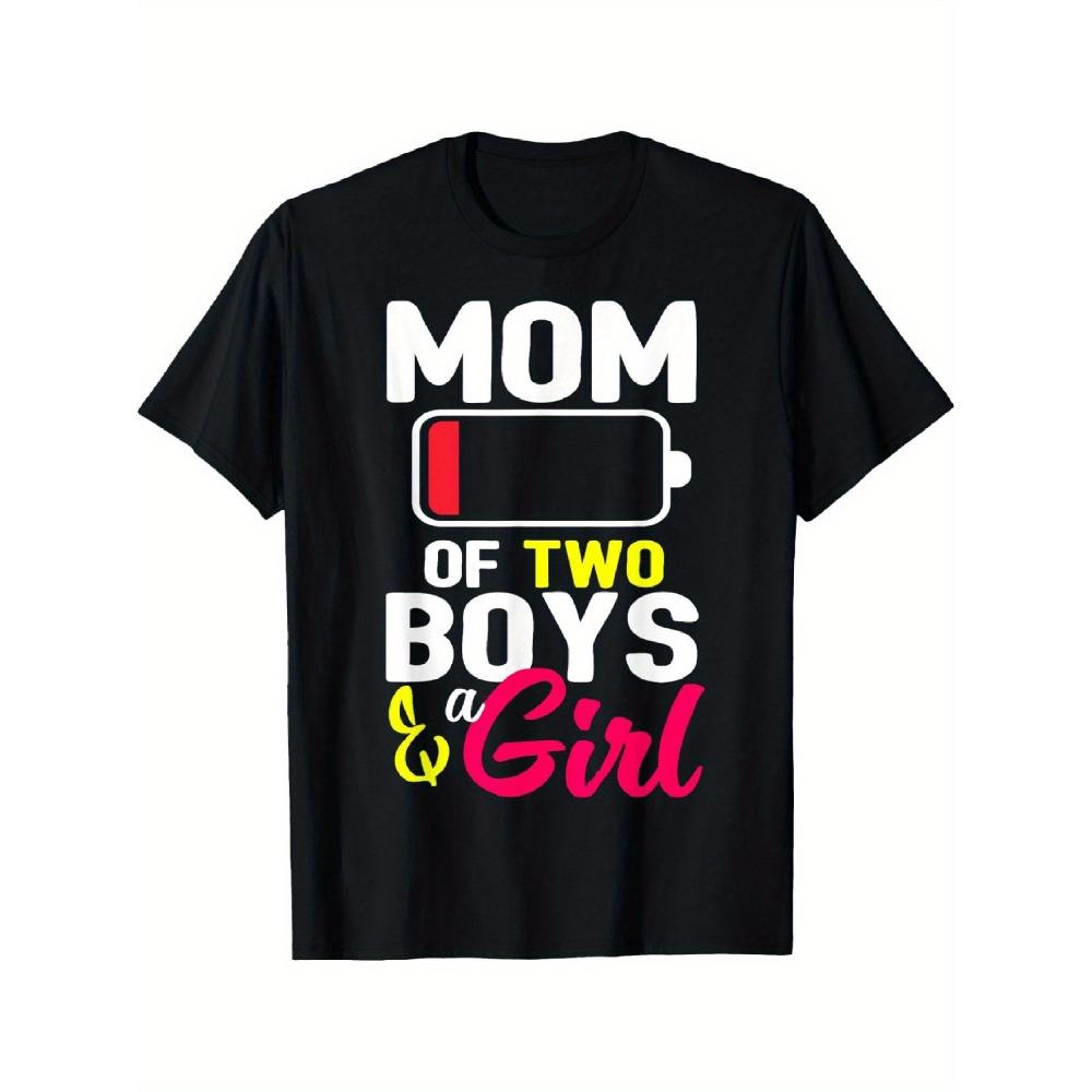 

Ladies two men and one woman mom pattern T-shirt high elasticity loose fit round neck short sleeve 3XL