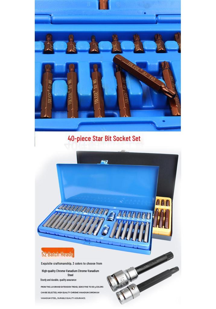 40-Piece Star and Hex Bit Socket Set for Auto Repair and Maintenance