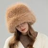 New Imitation Fox Hair Bucket Hat Women's Autumn and Winter Fashion Versatile Thickened Warm Plush Top Hat Japanese Show Small Face