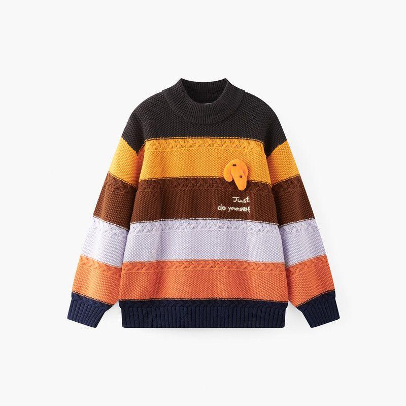 [Vip] Mqd Children s Clothing Boys  Sweater Knitwear Spring and Autumn New Children s Colorful Striped Half-Turtleneck Sweater Color bar 140