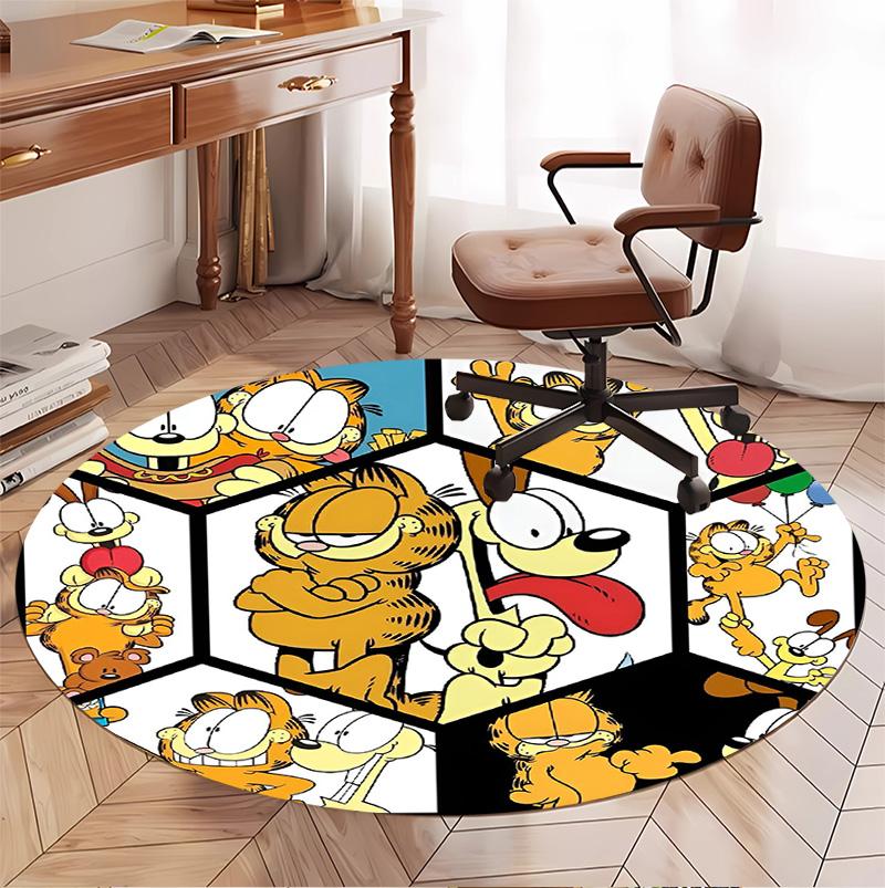 Garfield Pattern Round Rug, Indoor/Outdoor Mat, for Picnic, Gameroom, Bedroom, Office, Living Room, Home Decor Carpet, Birthday Gift
