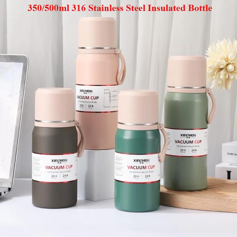 350/500ml 316 Stainless Steel Insulated Bottle, Matte Pastel Vacuum Flask with Carry Handle for Daily Use