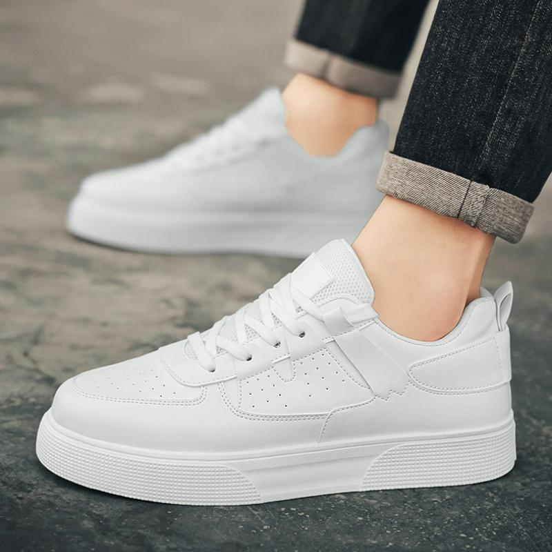 Men'S Sneakers Platform Casual Shoes Fashion Outdoor Breathable Flats Lightweight White Running Shoes Lace-Up Leather Men Shoes